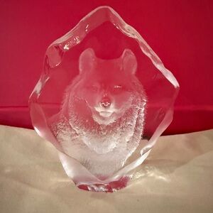 Mats Jonasson Lead Crystal Wolf Dog Sculpture Sweden Signed 8.5”